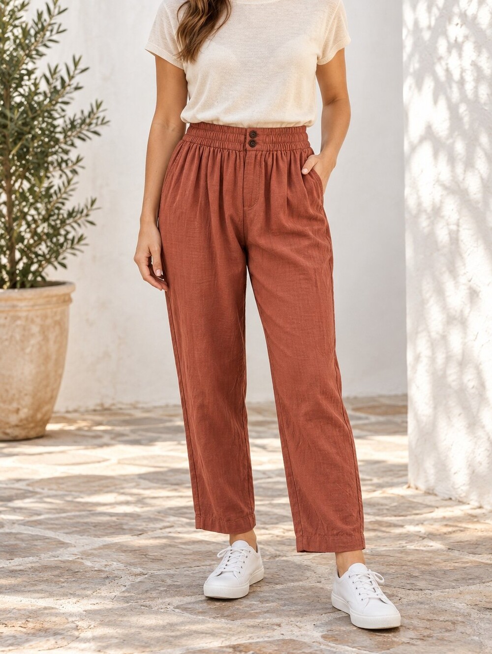 Marine Layer Womens Rust Relaxed Lounge Travel Pants Medium Elastic Waist Casual